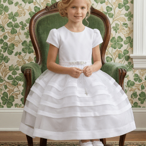 irish linen first communion dress Embroidered Shamrocks Irish First Communion Dress