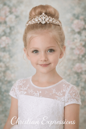 First Communion Tiara Rhinestone crown with comb in silver or gold