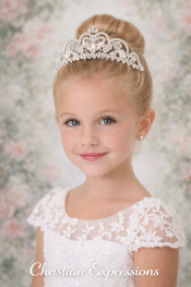 Silver and Crystals First Communion Crown Tiara with Combs