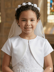 Satin First Communion Bolero with Pearl Closure