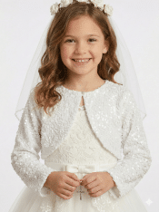Velvet Sequins First Communion Bolero Jacket Long Sleeves