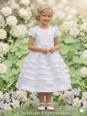 Irish First Communion Dress Satin Trim Skirt with Scattered Shamrocks