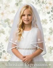 Irish Shamrocks First Communion Veil with Satin Trim