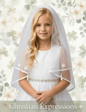 Irish Shamrocks First Communion Veil with Satin Trim