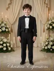 Boys Black First Communion Tuxedo Suit with Tails