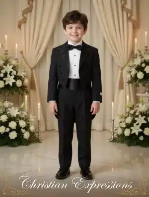 Boys Black First Communion Tuxedo Suit with Tails