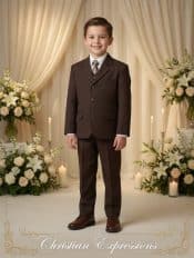 Boys 5 Pc Brown First Communion Suit