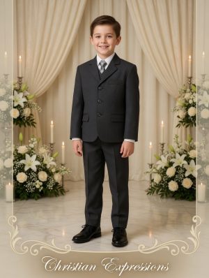 Boys 5 Pc Dark Gray First Communion Suit