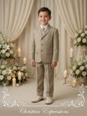 Boys 5 Pc Khaki First Communion Suit