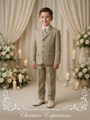 Boys 5 Pc Khaki First Communion Suit
