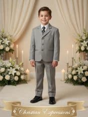 Boys 5 Pc Light Gray First Communion Suit