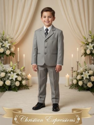 Boys 5 Pc Light Gray First Communion Suit