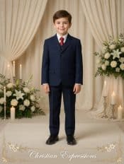 Boys 5 Pc Navy Blue First Communion Suit