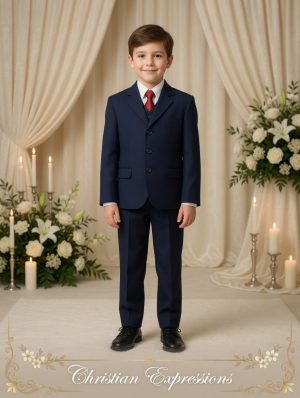 Boys 5 Pc Navy Blue First Communion Suit