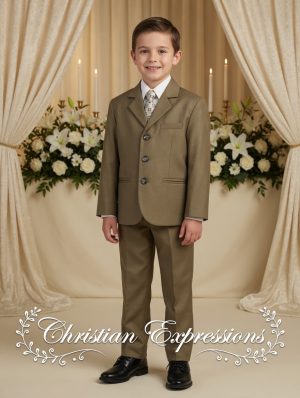 Boys 5 Pc Olive First Communion Suit
