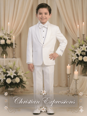 Boys White First Communion Tuxedo Suit