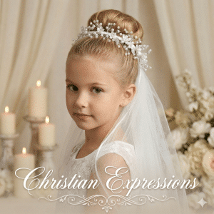 First Communion Veil Wire Crown with Flowers and Pearls