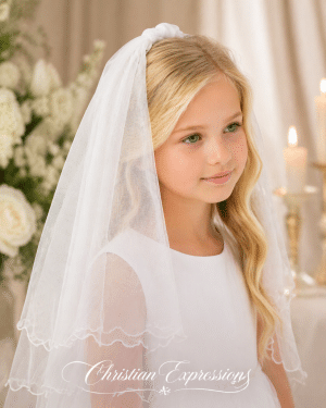 First Communion Veil Plain with Scalloped Trim