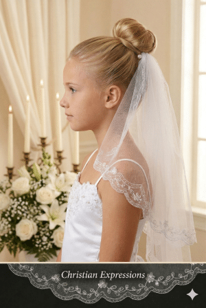 First Communion Veil with Embroidery and Beading