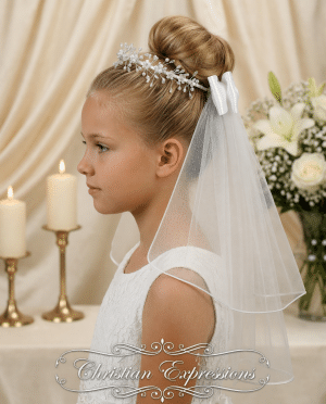 First Communion Wire Crown with Pearls Veil