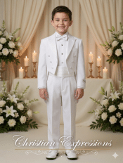 Boys White First Communion Tuxedo Suit with Tails