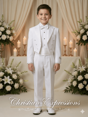 Boys White First Communion Tuxedo Suit with Tails