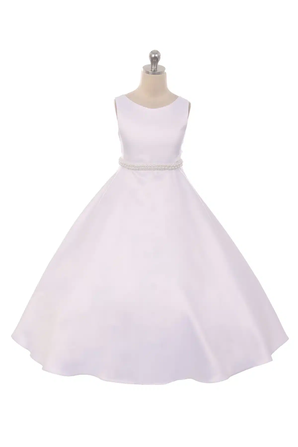 Classic A-Line Satin First Communion Dress with Pearl Waist Trim 2 Classic A-Line Satin First Communion Dress with Pearl Waist Trim - Image 2