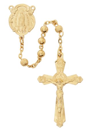 GOLD OVER STERLING SILVER GUADALUPE ROSARY DELUXED GIFT BOX