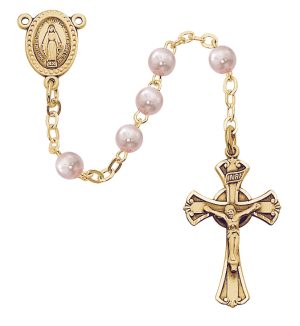 PINK PEARL ROSARY DELUXE BOXED
