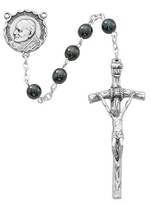 6mm Hematite Papal Rosary Boxed