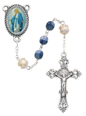 Blue and White Lady of Grace Rosary Boxed