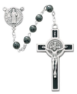Hematite St Benedict Rosary Boxed