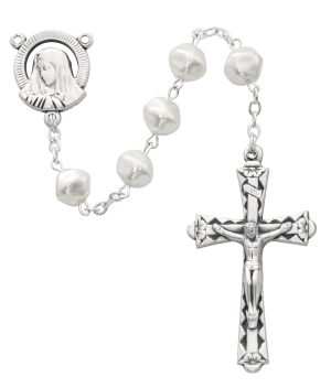 8mm Pearl Glass Rosary Boxed