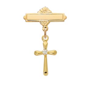 GOLD OVER STERLING SILVER CROSS W CZ STONE BABY PIN/T