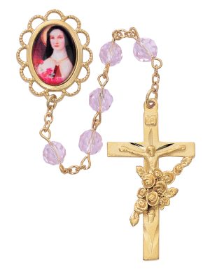Rose Crystal St Therese Rosary Boxed