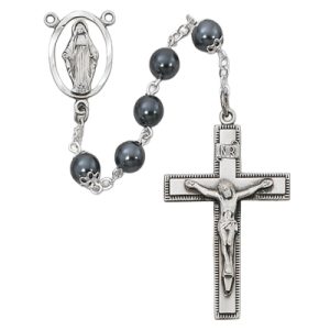 Imitation Hematite Rosary Boxed