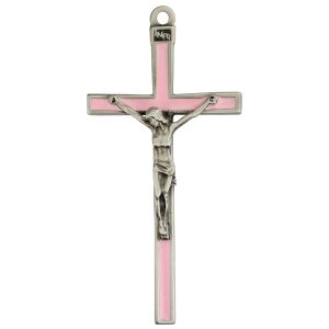 5" Pink enamel crucifix boxed