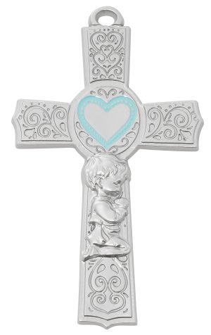 6in. Pewter Baby Boy Cross Boxed