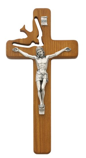 8in Walnut Stain Holy Sprit Crucifix Boxed