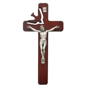 8in Cherry Stain Holy Sprit Crucifix Boxed