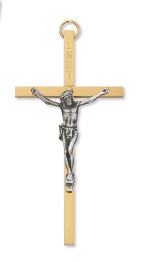 4" GOLD CROSS WITH SILVER CORPUS CRUCIFIX BOXED