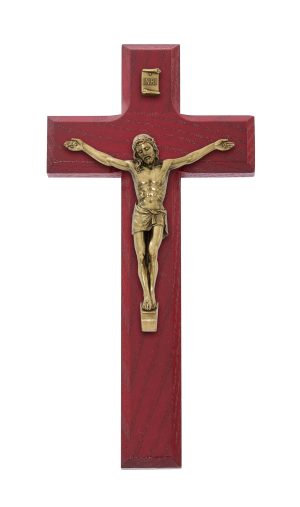 7" CHERRY STAINED WOOD WITH ANTIQUE BRONZE CORPUS BOXED