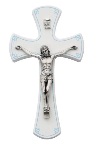 7 in. White/Blue Crucifix Boxed