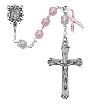 Pink Pearl like Cancer Rosary Boxed