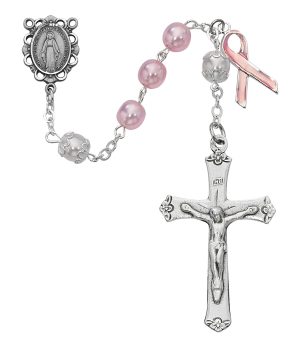 Pink Pearl like Cancer Rosary Boxed