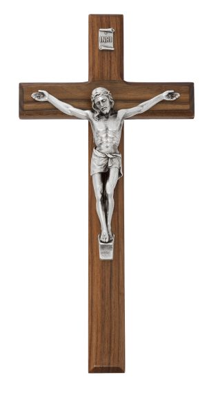 10 in. Walnut Inlay Crucifix Boxed