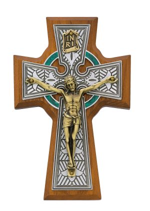 5 1/2in Walnut Celtic Crucifix Boxed