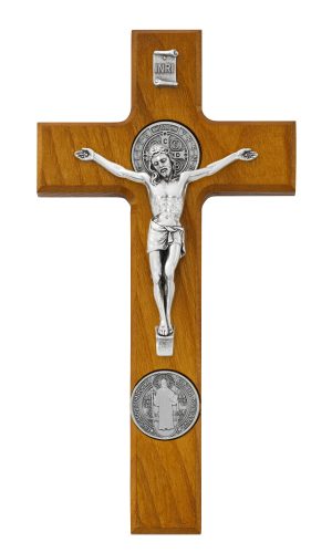 9" Walnut Stain Crucifix boxed