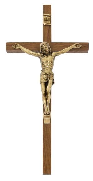 10" WALNUT WOOD WITH ANTIQUE BRONZE CORPUS CRUCIFIX BOXED