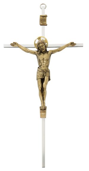10" SILVER CROSS WITH GOLD TONE CORPUS CRUCIFIX BOXED